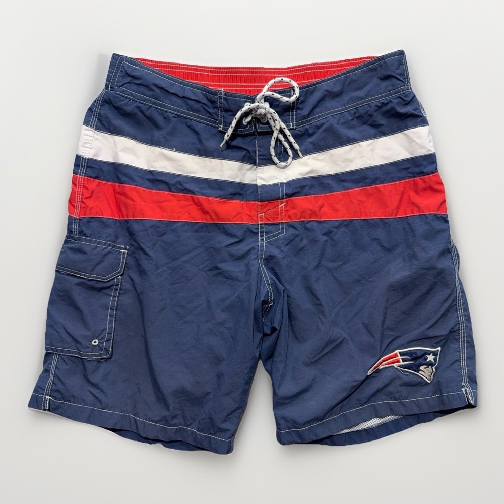 New England Patriots Board Surf Shorts Mens L Beach Blue NFL Team Apparel Trunks